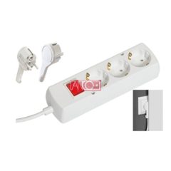 Table socket 3 way with flat plug, 1.4m