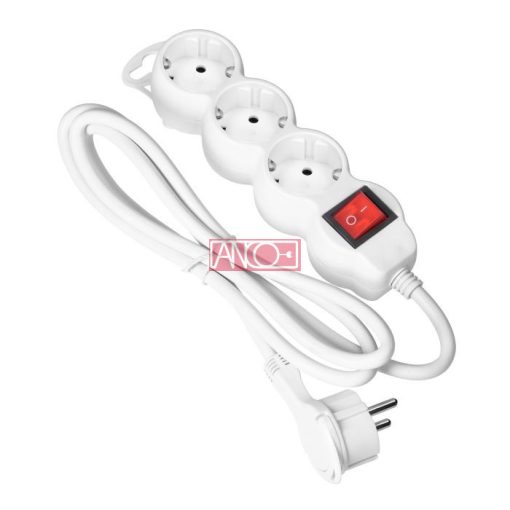 Table socket 3 way with flat plug, 1.4m